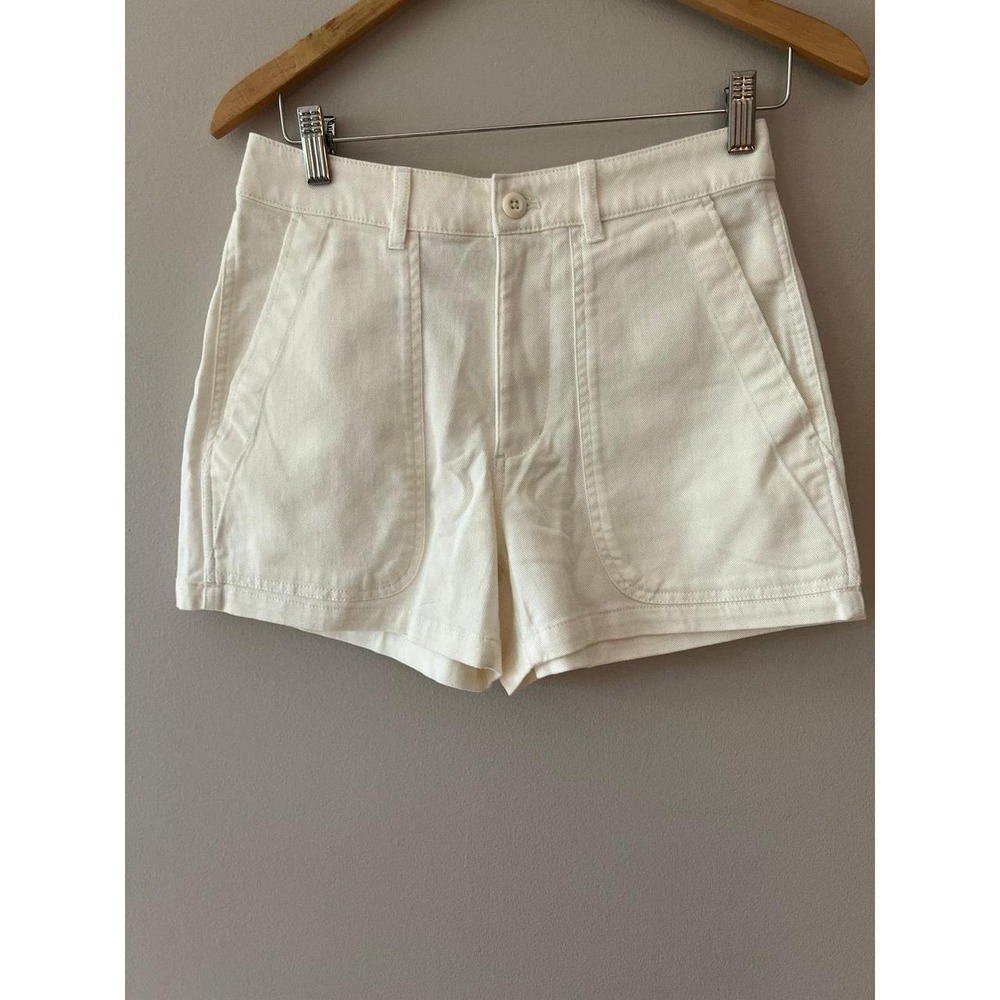 Quince Organic Stretch Cotton Twill Utility Shorts Ivory Size 4